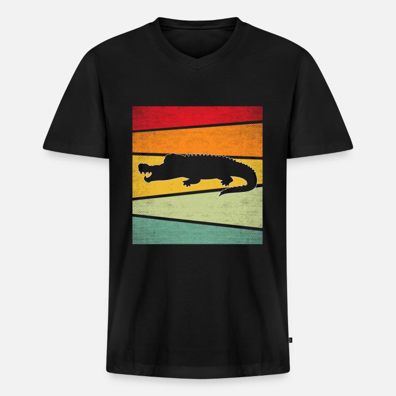 Krokodil Retro - Männer Premium Bio T-Shirt mit V-Ausschnitt - Schwarz