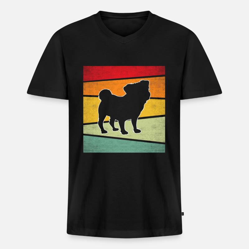 Mops Retro - Männer Premium Bio T-Shirt mit V-Ausschnitt - Schwarz