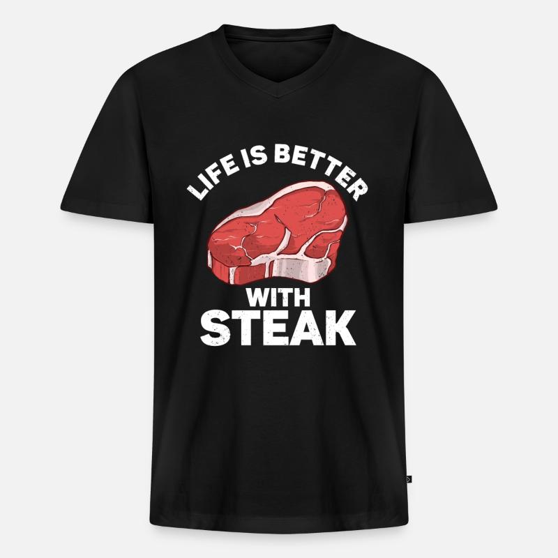 Steak - Männer Premium Bio T-Shirt mit V-Ausschnitt - Schwarz