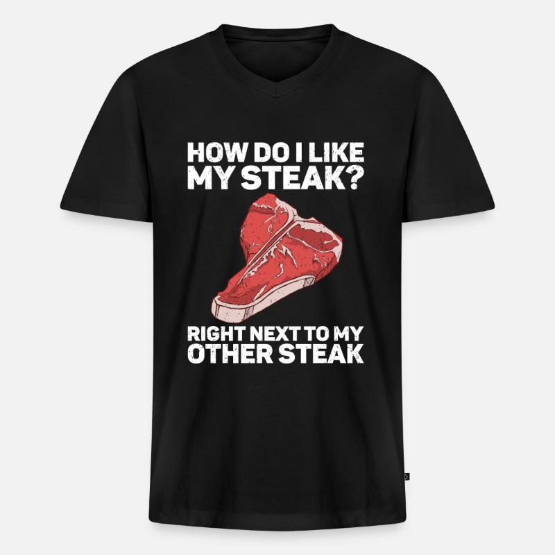 Steak - Männer Premium Bio T-Shirt mit V-Ausschnitt - Schwarz