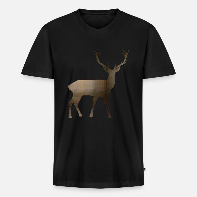 Hirsch - Männer Premium Bio T-Shirt mit V-Ausschnitt - Schwarz