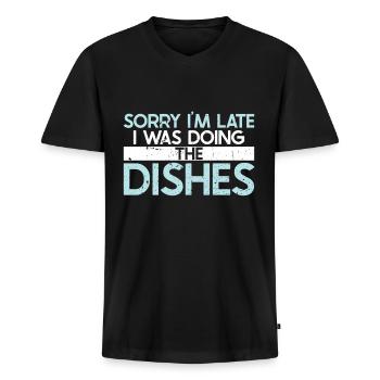 Geschirrspüler - Männer Premium Bio T-Shirt mit V-Ausschnitt - Schwarz - Vorne - Nico (187cm)