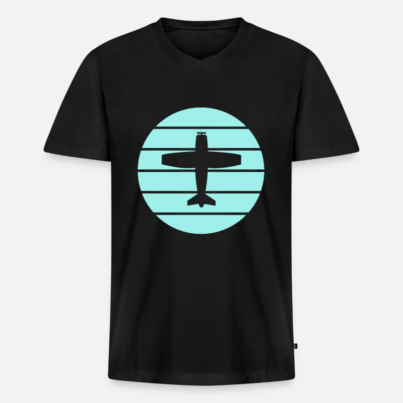 Flugzeug - Männer Premium Bio T-Shirt mit V-Ausschnitt - Schwarz
