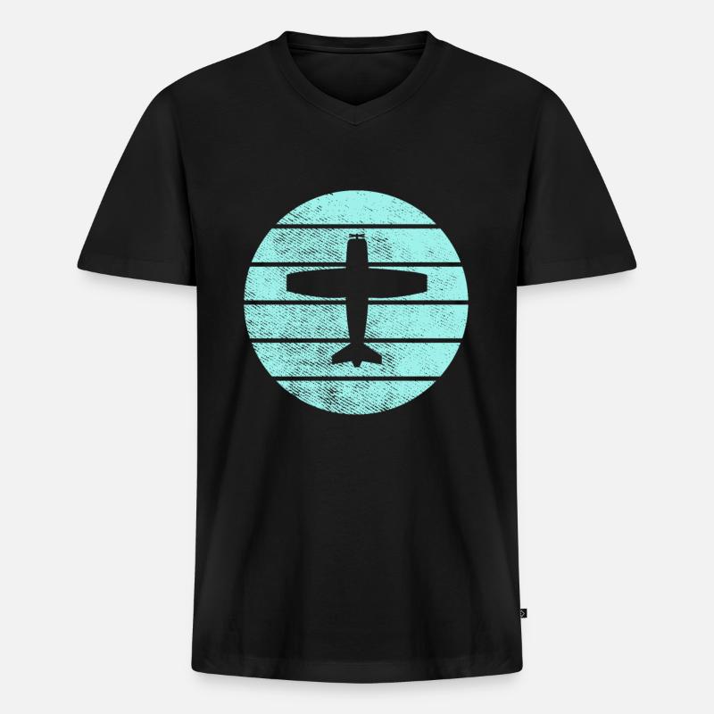 Flugzeug - Männer Premium Bio T-Shirt mit V-Ausschnitt - Schwarz