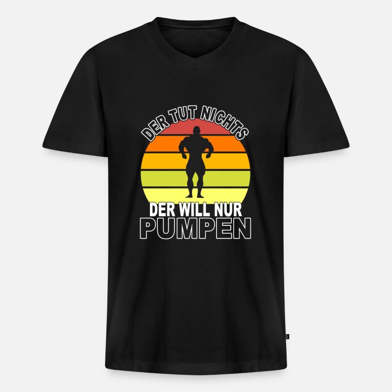 Pumpen Spruch - Männer Premium Bio T-Shirt mit V-Ausschnitt - Schwarz