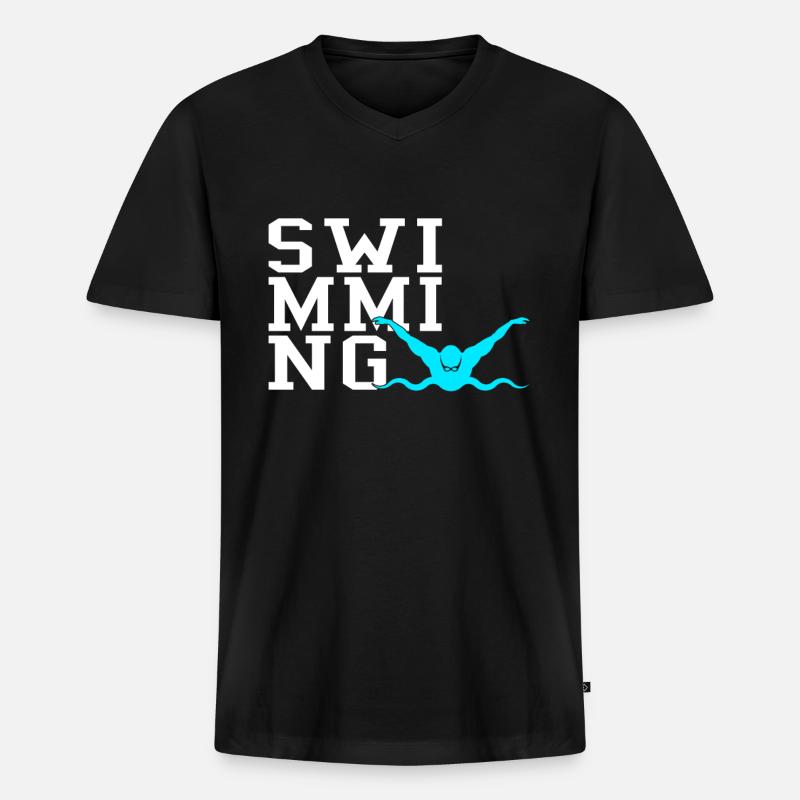 Schwimmen - Männer Premium Bio T-Shirt mit V-Ausschnitt - Schwarz