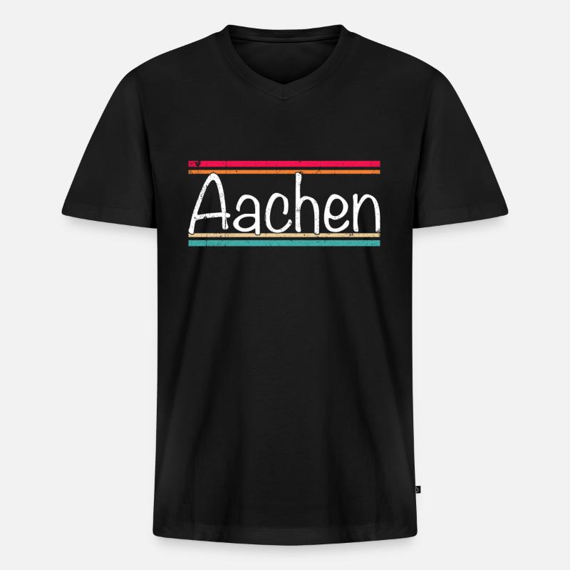 Aachen - Männer Premium Bio T-Shirt mit V-Ausschnitt - Schwarz