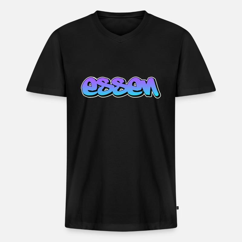 essen - Männer Premium Bio T-Shirt mit V-Ausschnitt - Schwarz