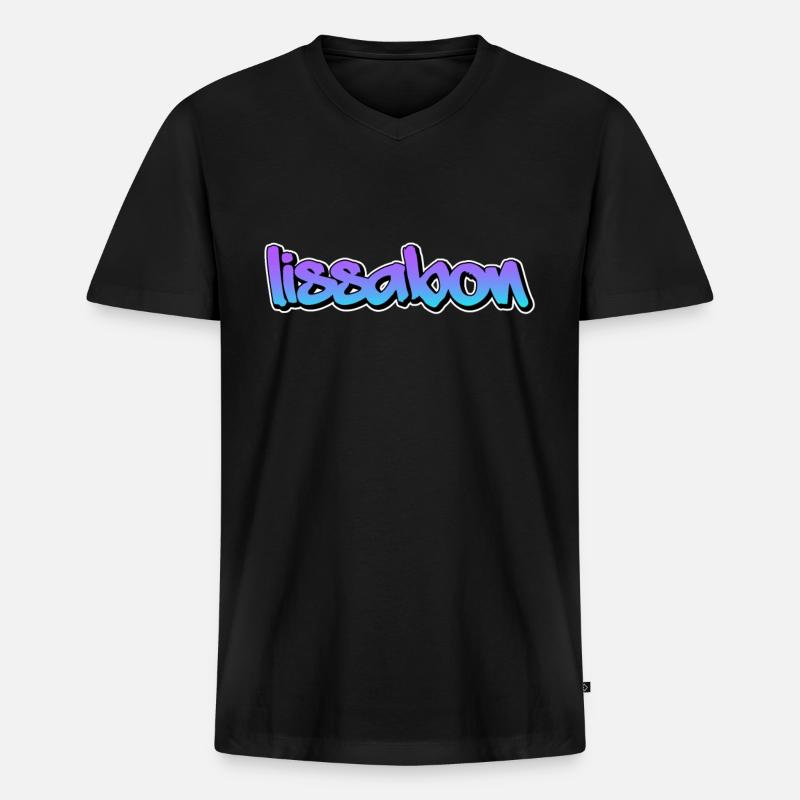 Lissabon - Männer Premium Bio T-Shirt mit V-Ausschnitt - Schwarz