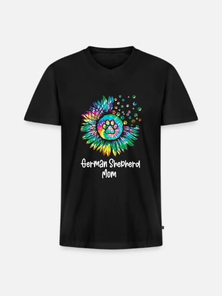 Deutsche Schäferhund Sonnenblumenmom - Männer Premium Bio T-Shirt mit V-Ausschnitt - Schwarz