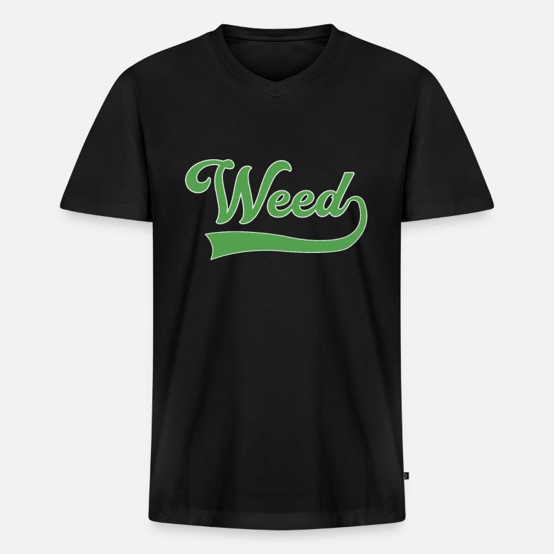 Weed Schriftzug - Männer Premium Bio T-Shirt mit V-Ausschnitt - Schwarz
