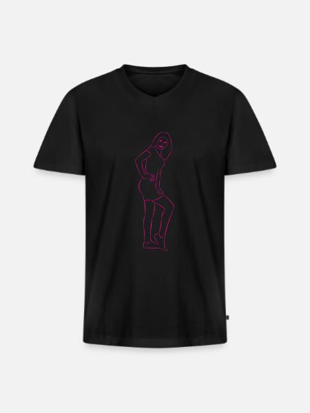 hübsche Frau gezeichnet - Männer Premium Bio T-Shirt mit V-Ausschnitt - Schwarz