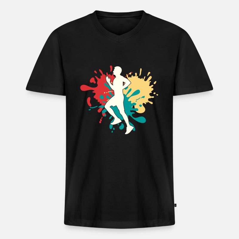 Joggen Jogger Silhouette - Männer Premium Bio T-Shirt mit V-Ausschnitt - Schwarz