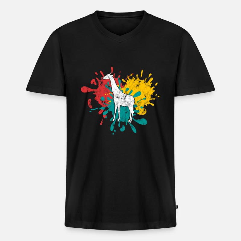 Giraffe - Männer Premium Bio T-Shirt mit V-Ausschnitt - Schwarz