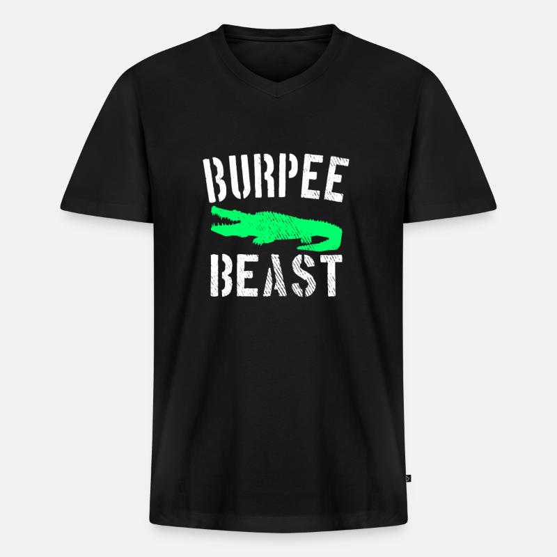 Burpee Beast - Männer Premium Bio T-Shirt mit V-Ausschnitt - Schwarz