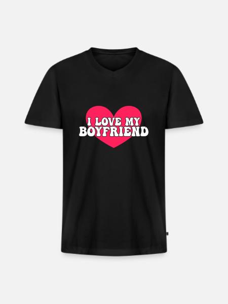 I love my boyfriend - Men's Premium Organic T-shirt with V-neck - black
