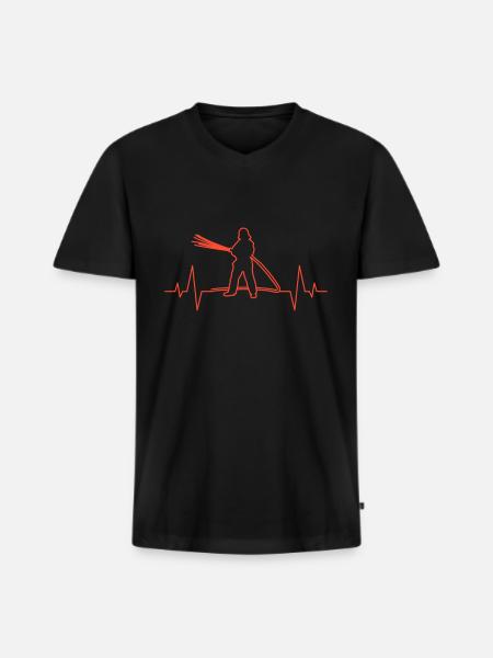 Firefighter heartbeat - Men's Premium Organic T-shirt with V-neck - black