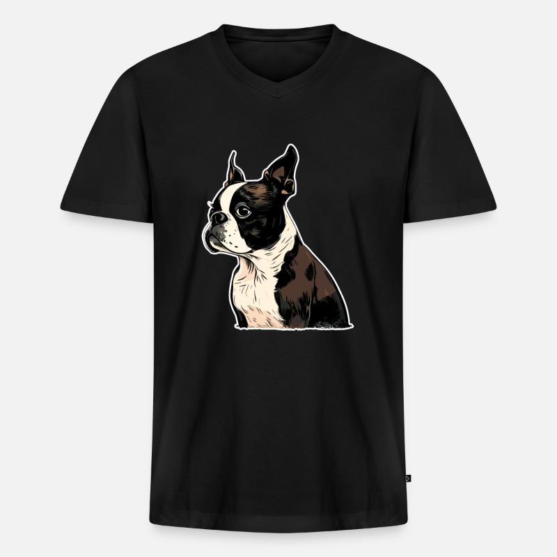 Boston Terrier - Männer Premium Bio T-Shirt mit V-Ausschnitt - Schwarz