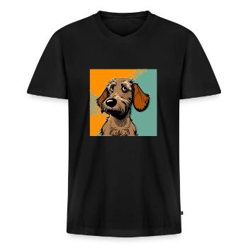Chien dans le style comique - T-shirt encolure en V Premium bio Homme - noir - Devant - Nico (187cm)