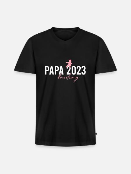Papa 2023 loading - Männer Premium Bio T-Shirt mit V-Ausschnitt - Schwarz