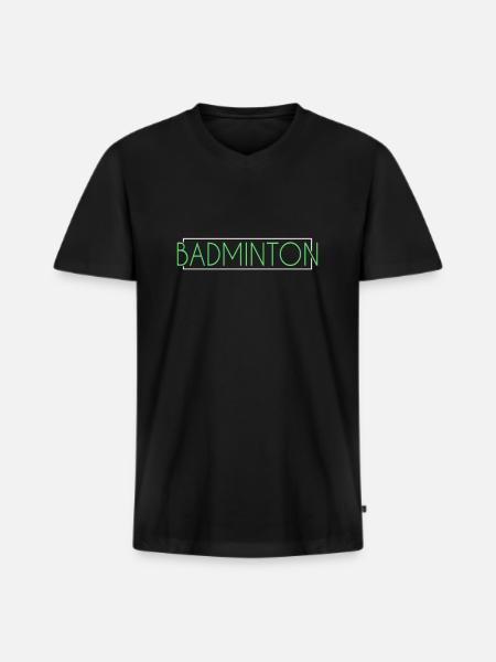 Lettrage de badminton - T-shirt encolure en V Premium bio Homme - noir