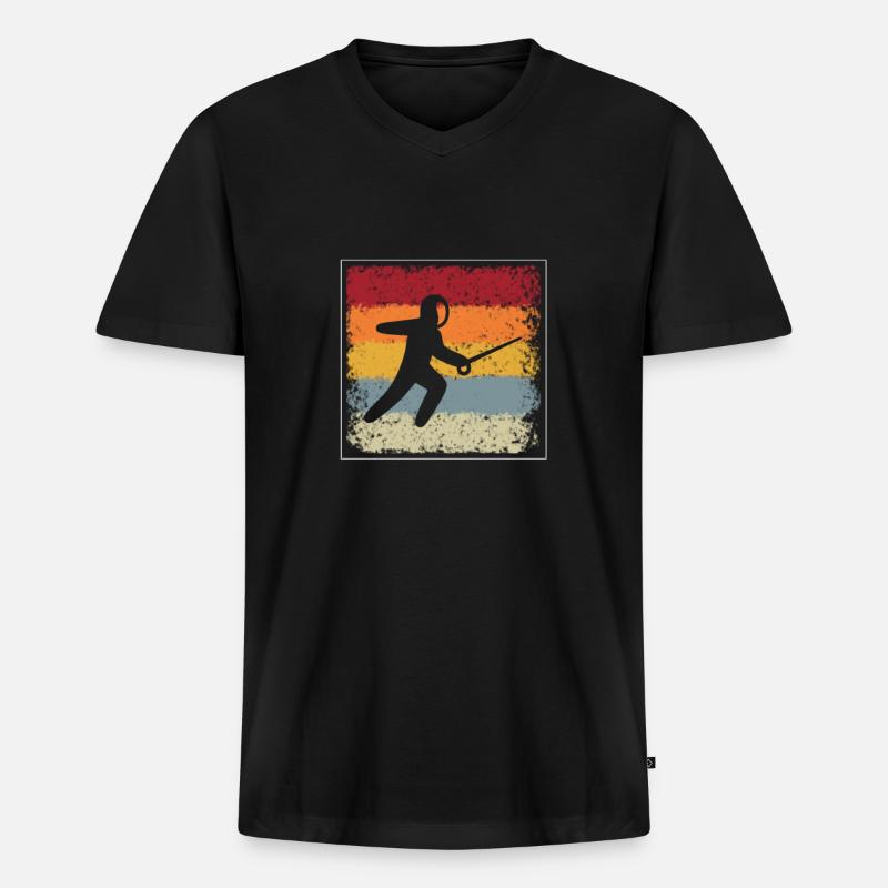 Fechten Retro - Männer Premium Bio T-Shirt mit V-Ausschnitt - Schwarz