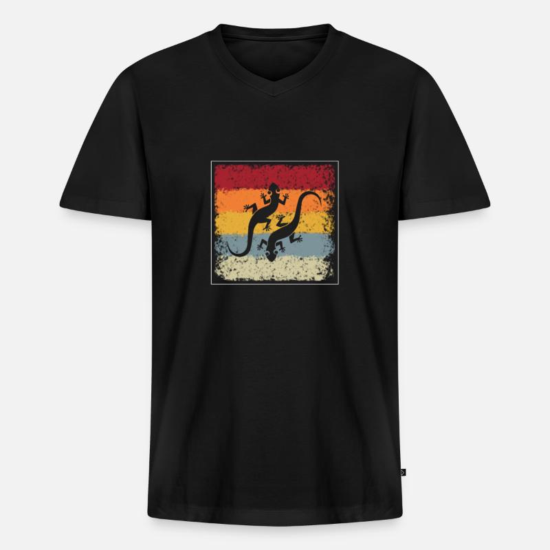 Eidechse Retro - Männer Premium Bio T-Shirt mit V-Ausschnitt - Schwarz