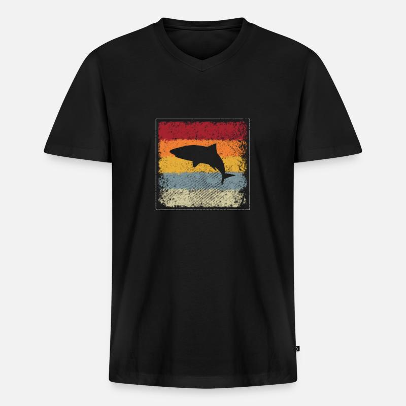 Hai Retro - Männer Premium Bio T-Shirt mit V-Ausschnitt - Schwarz