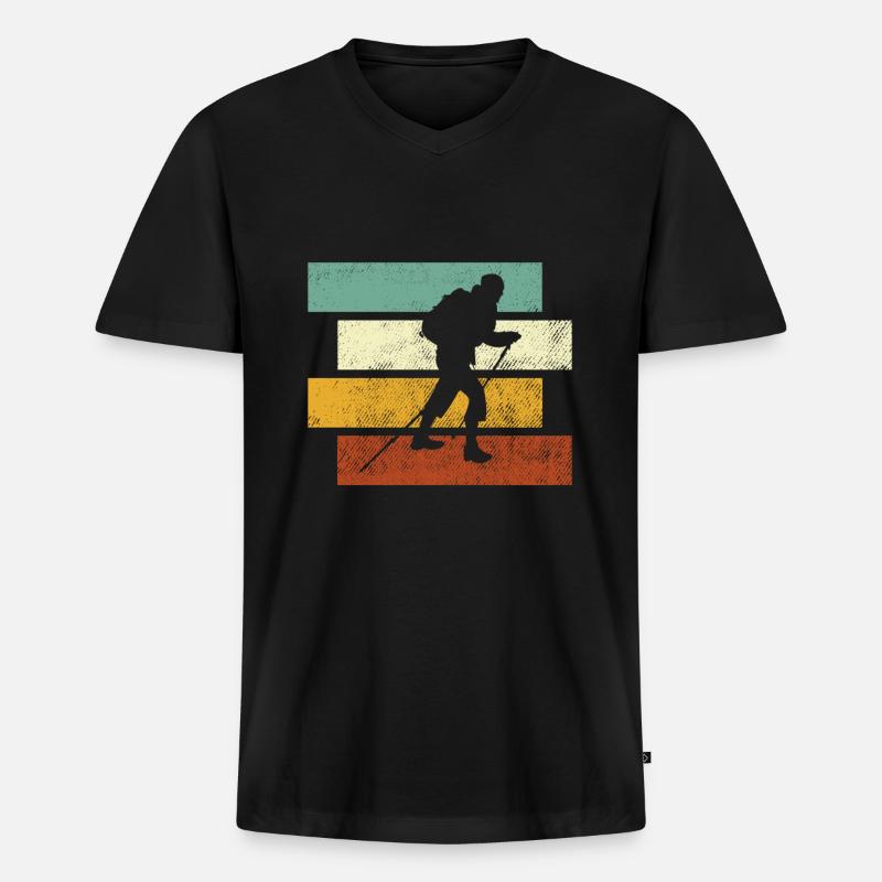 Bergsteigen Retro - Männer Premium Bio T-Shirt mit V-Ausschnitt - Schwarz