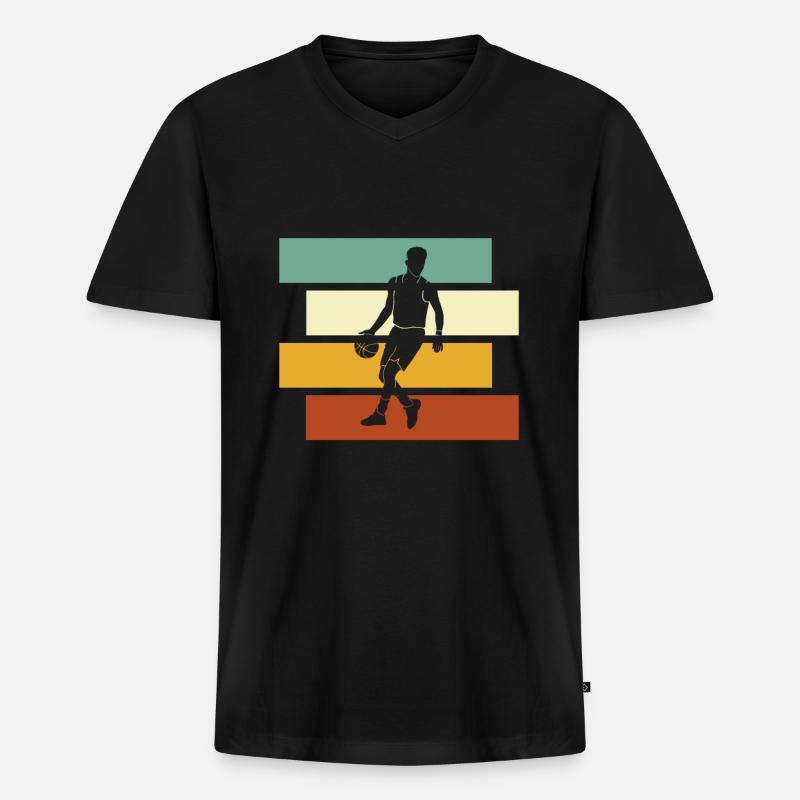 Basketball Retro - Männer Premium Bio T-Shirt mit V-Ausschnitt - Schwarz