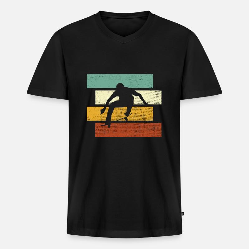 Skating Retro - Männer Premium Bio T-Shirt mit V-Ausschnitt - Schwarz