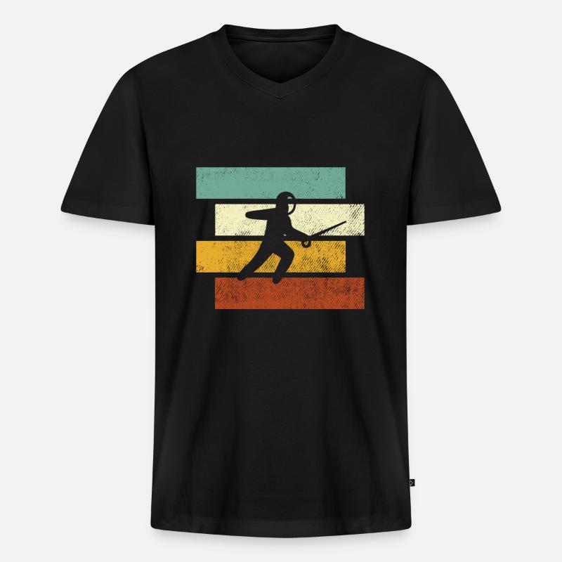 Fechten Retro - Männer Premium Bio T-Shirt mit V-Ausschnitt - Schwarz