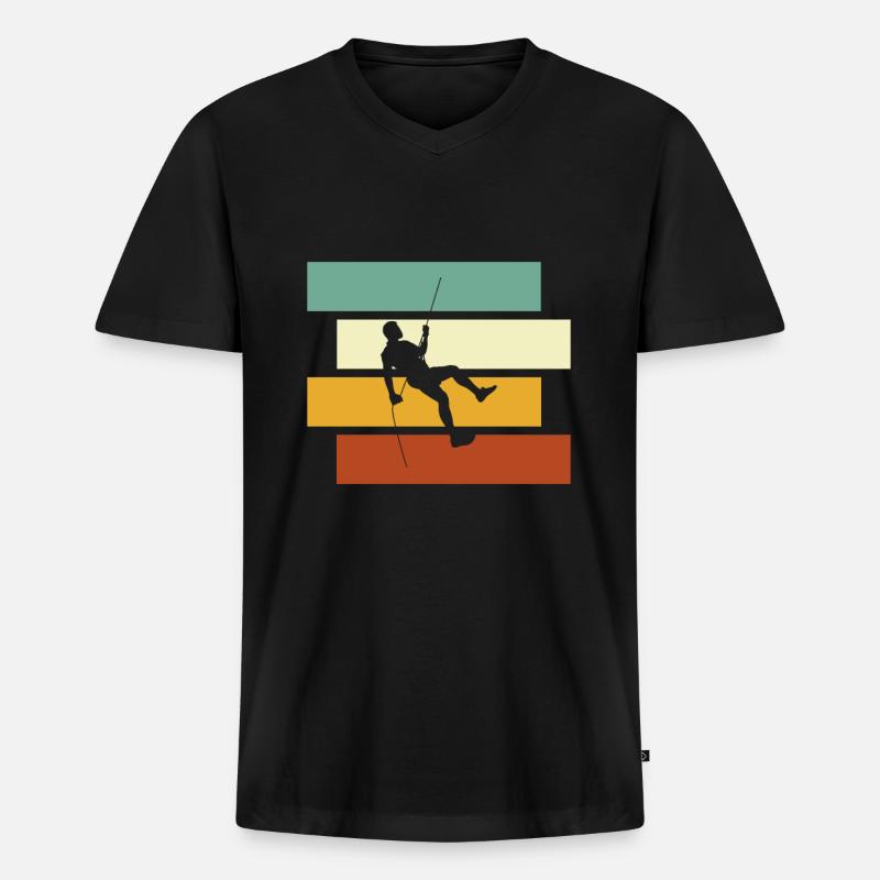 Klettern Retro - Männer Premium Bio T-Shirt mit V-Ausschnitt - Schwarz