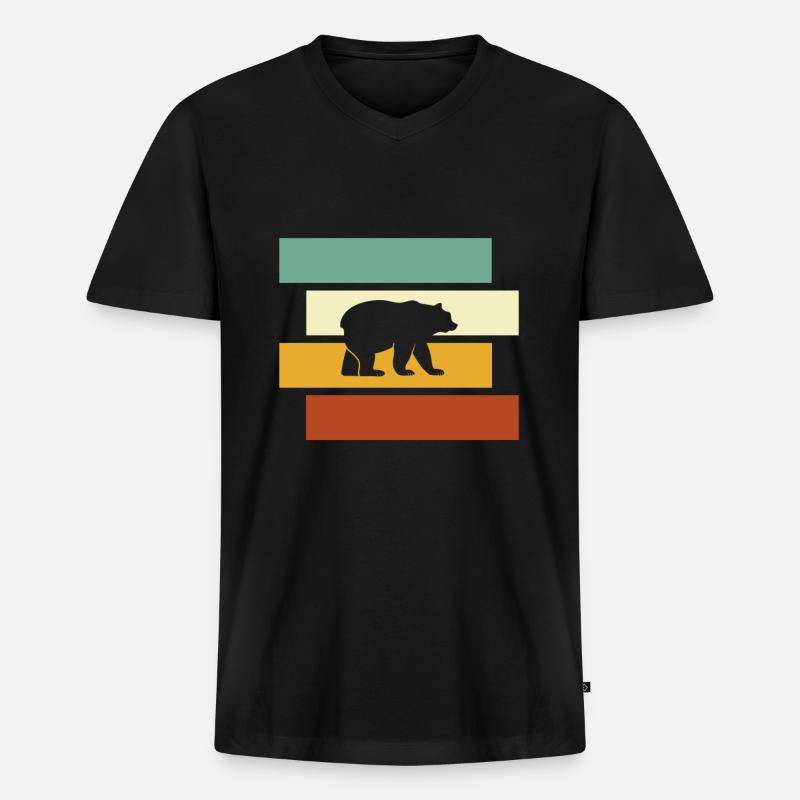Bär Retro - Männer Premium Bio T-Shirt mit V-Ausschnitt - Schwarz