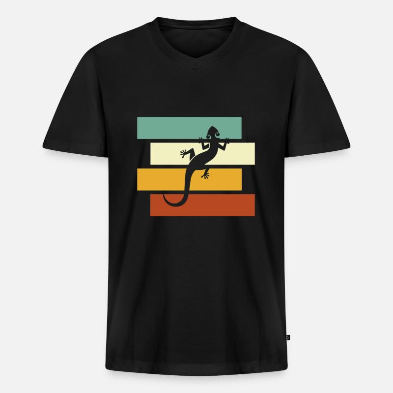 Eidechse Retro - Männer Premium Bio T-Shirt mit V-Ausschnitt - Schwarz