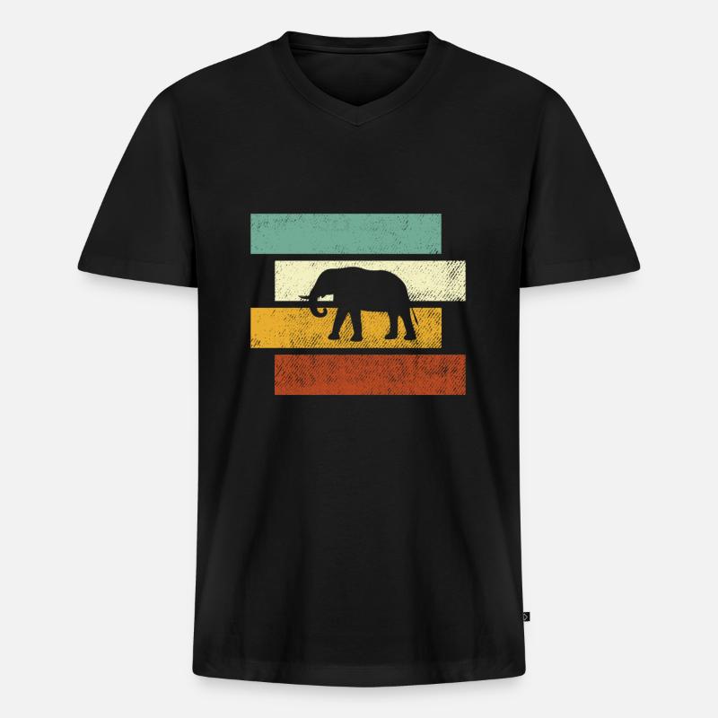 Elefant Retro - Männer Premium Bio T-Shirt mit V-Ausschnitt - Schwarz
