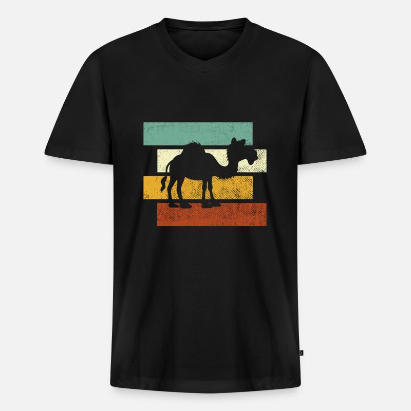 Kamel Retro - Männer Premium Bio T-Shirt mit V-Ausschnitt - Schwarz