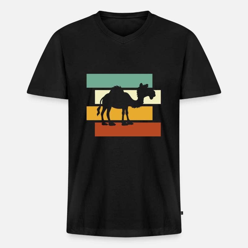 Kamel Retro - Männer Premium Bio T-Shirt mit V-Ausschnitt - Schwarz