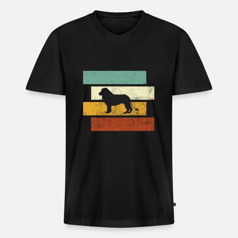 Löwe Retro - Männer Premium Bio T-Shirt mit V-Ausschnitt - Schwarz