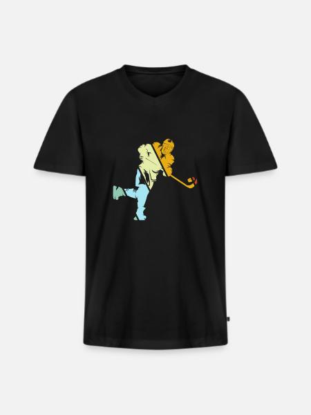 Eishockey Retro - Männer Premium Bio T-Shirt mit V-Ausschnitt - Schwarz