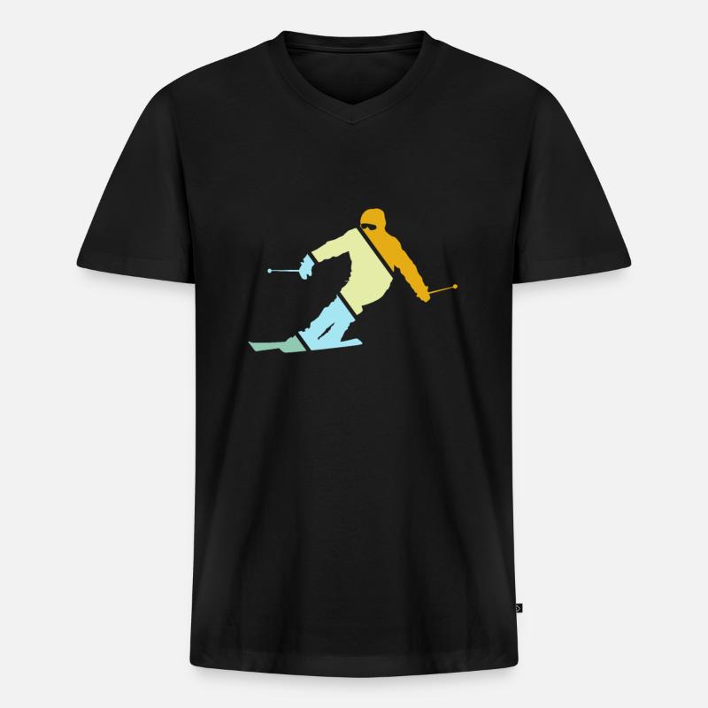 Ski Retro - Männer Premium Bio T-Shirt mit V-Ausschnitt - Schwarz