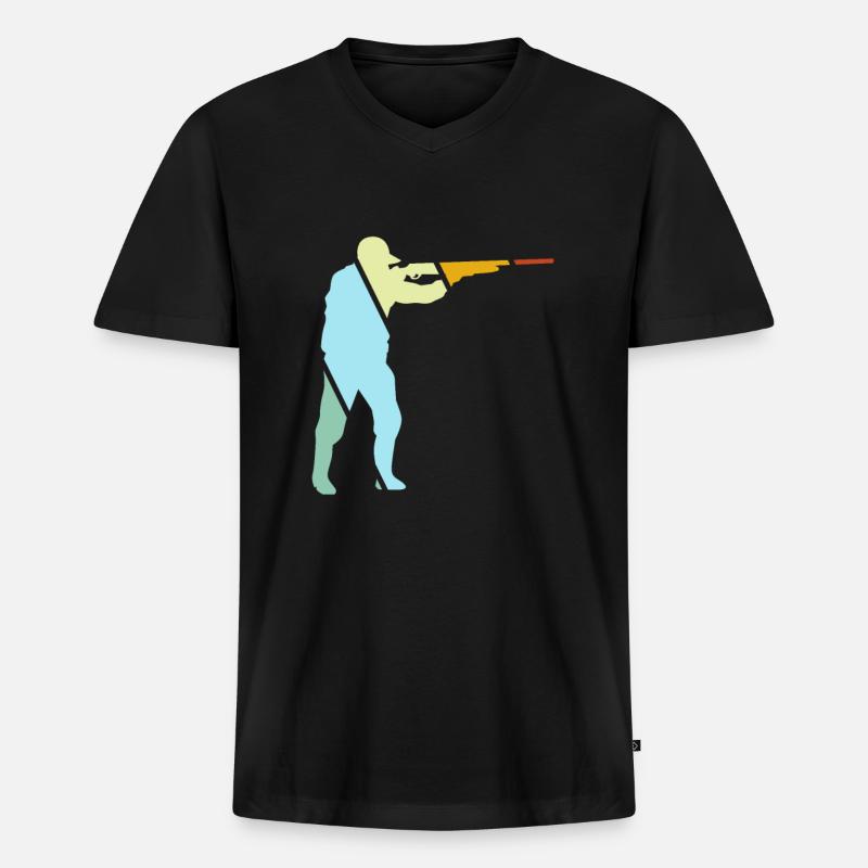 Jäger Retro - Männer Premium Bio T-Shirt mit V-Ausschnitt - Schwarz