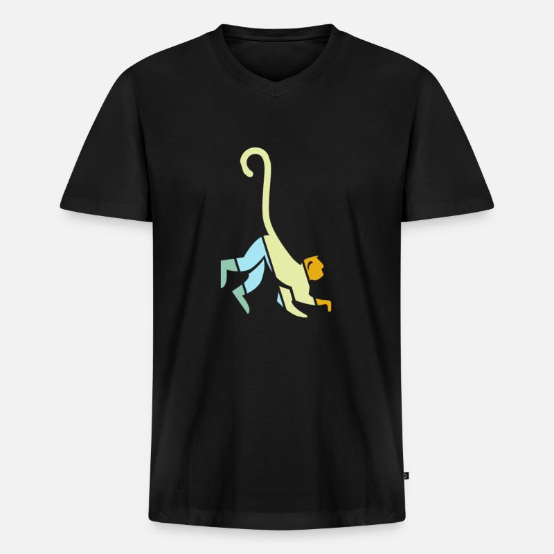 Affe Retro - Männer Premium Bio T-Shirt mit V-Ausschnitt - Schwarz