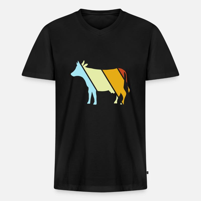 Kuh Retro - Männer Premium Bio T-Shirt mit V-Ausschnitt - Schwarz