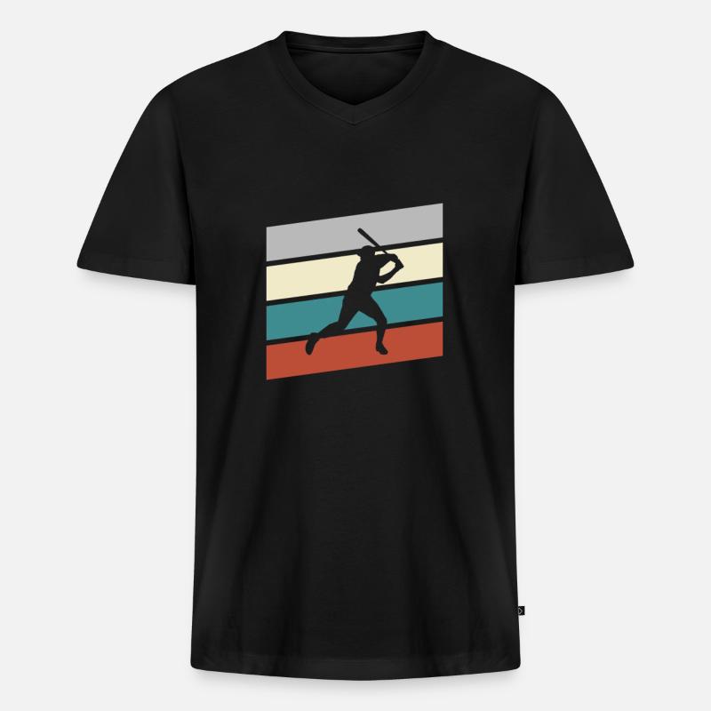 Baseball Retro - Männer Premium Bio T-Shirt mit V-Ausschnitt - Schwarz