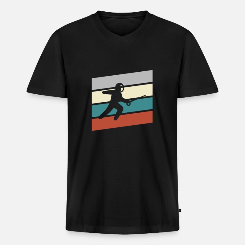 Fechten Retro - Männer Premium Bio T-Shirt mit V-Ausschnitt - Schwarz