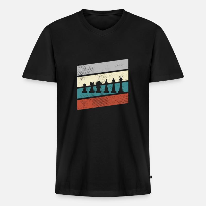 Schach Retro - Männer Premium Bio T-Shirt mit V-Ausschnitt - Schwarz