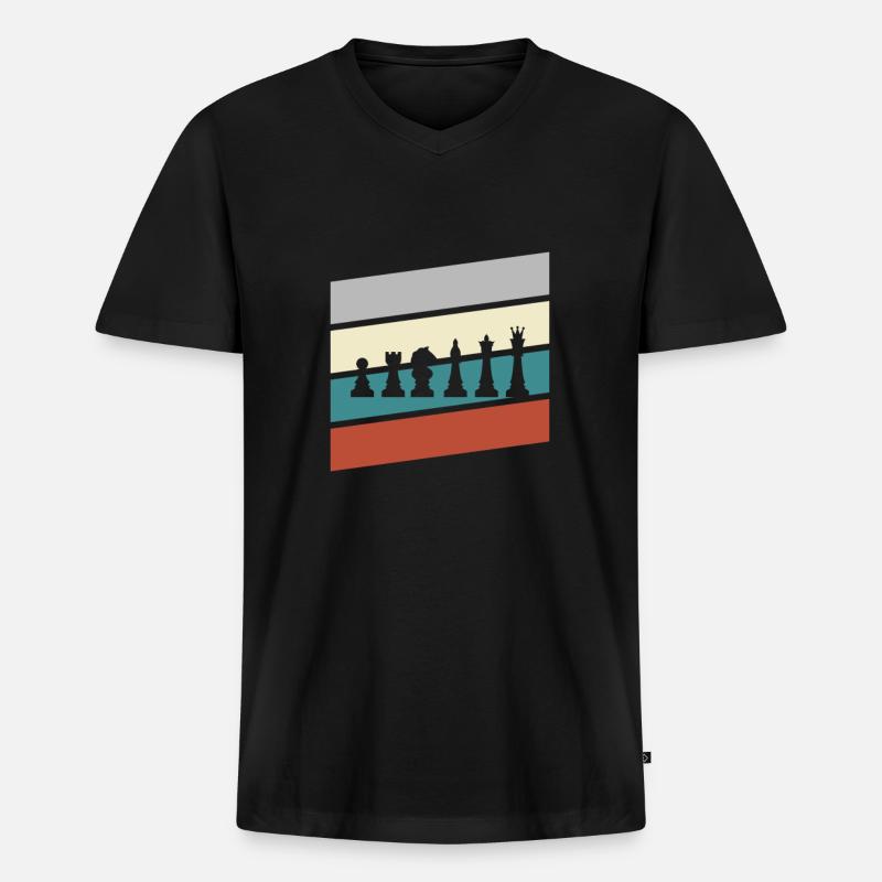 Schach Retro - Männer Premium Bio T-Shirt mit V-Ausschnitt - Schwarz