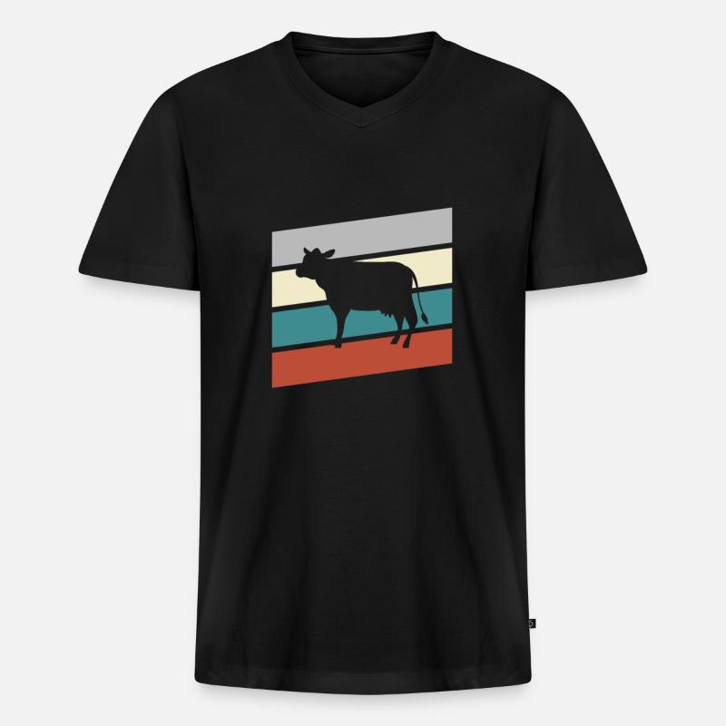 Kuh Retro - Männer Premium Bio T-Shirt mit V-Ausschnitt - Schwarz