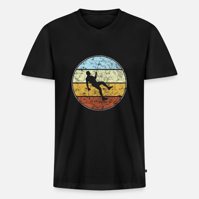 Klettern Retro - Männer Premium Bio T-Shirt mit V-Ausschnitt - Schwarz